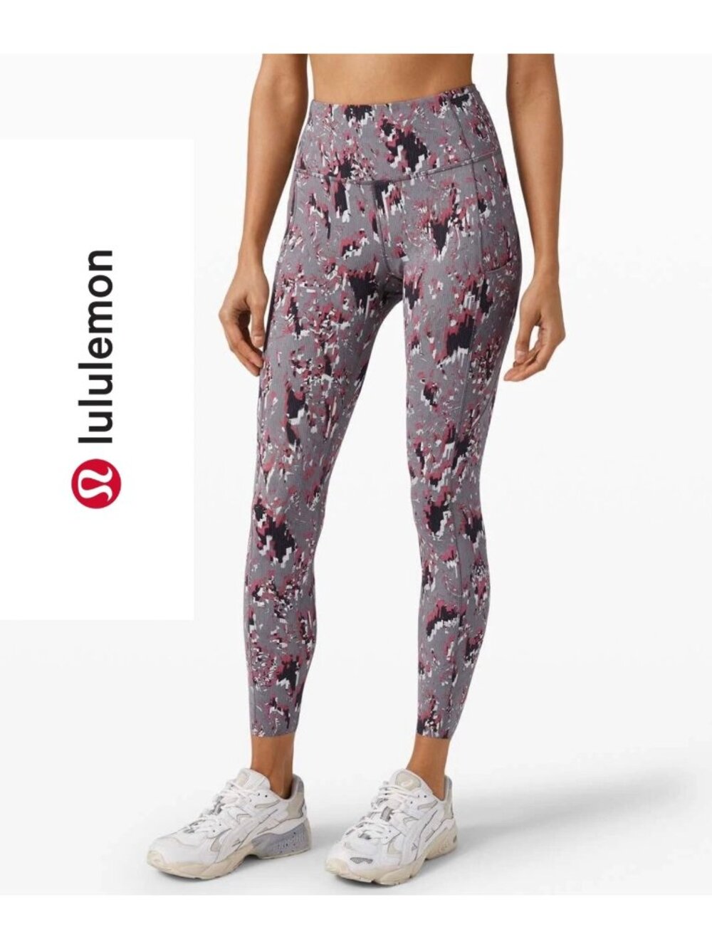 Lululemon Fast Free High Rise Tight 25” Floral Flux Multi Gray Run